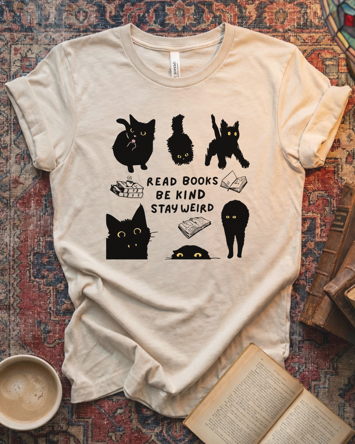 Read Books Stay Weird Black Cat T-shirt
