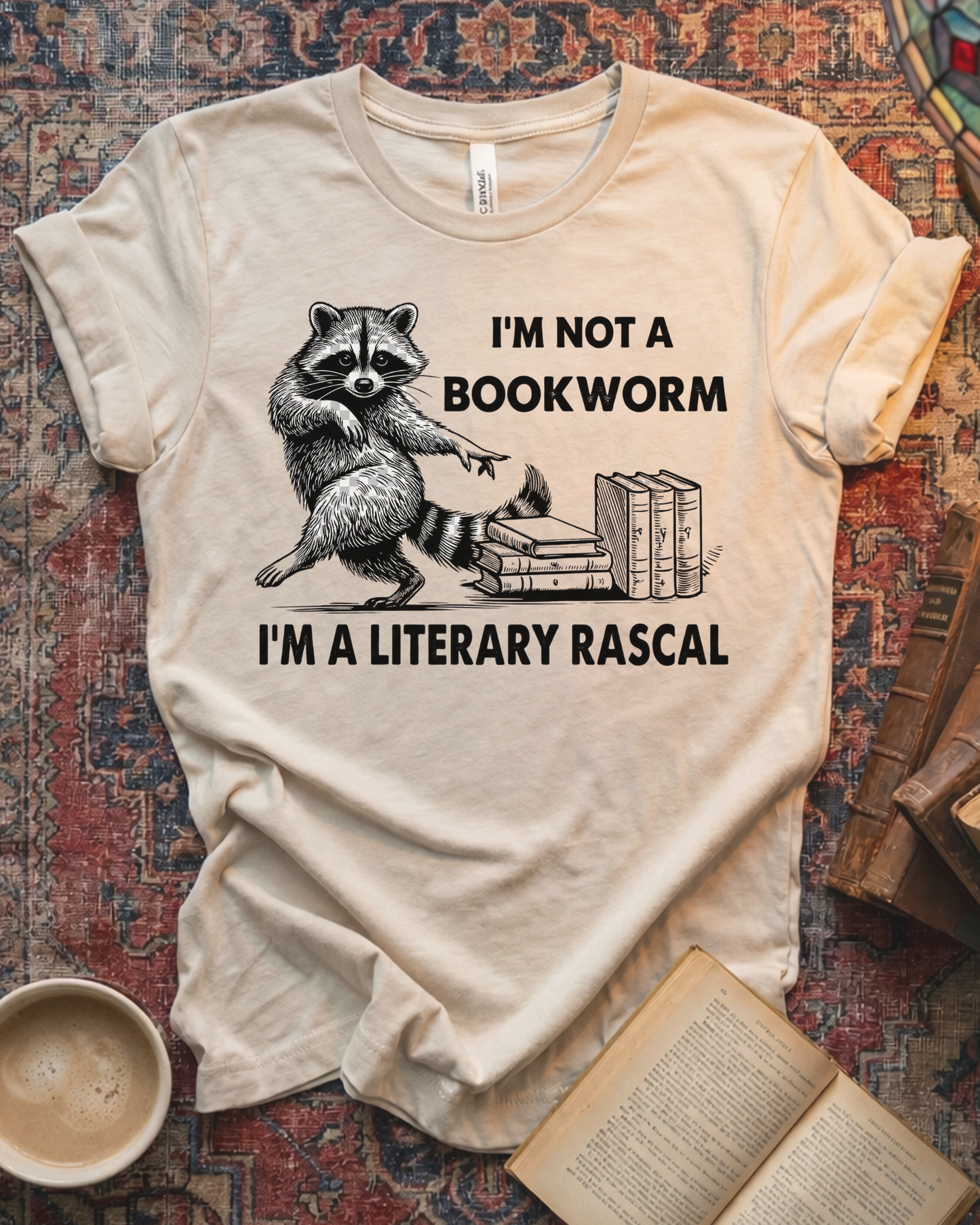 Literary Rascal Raccoon Book Lover T-shirt