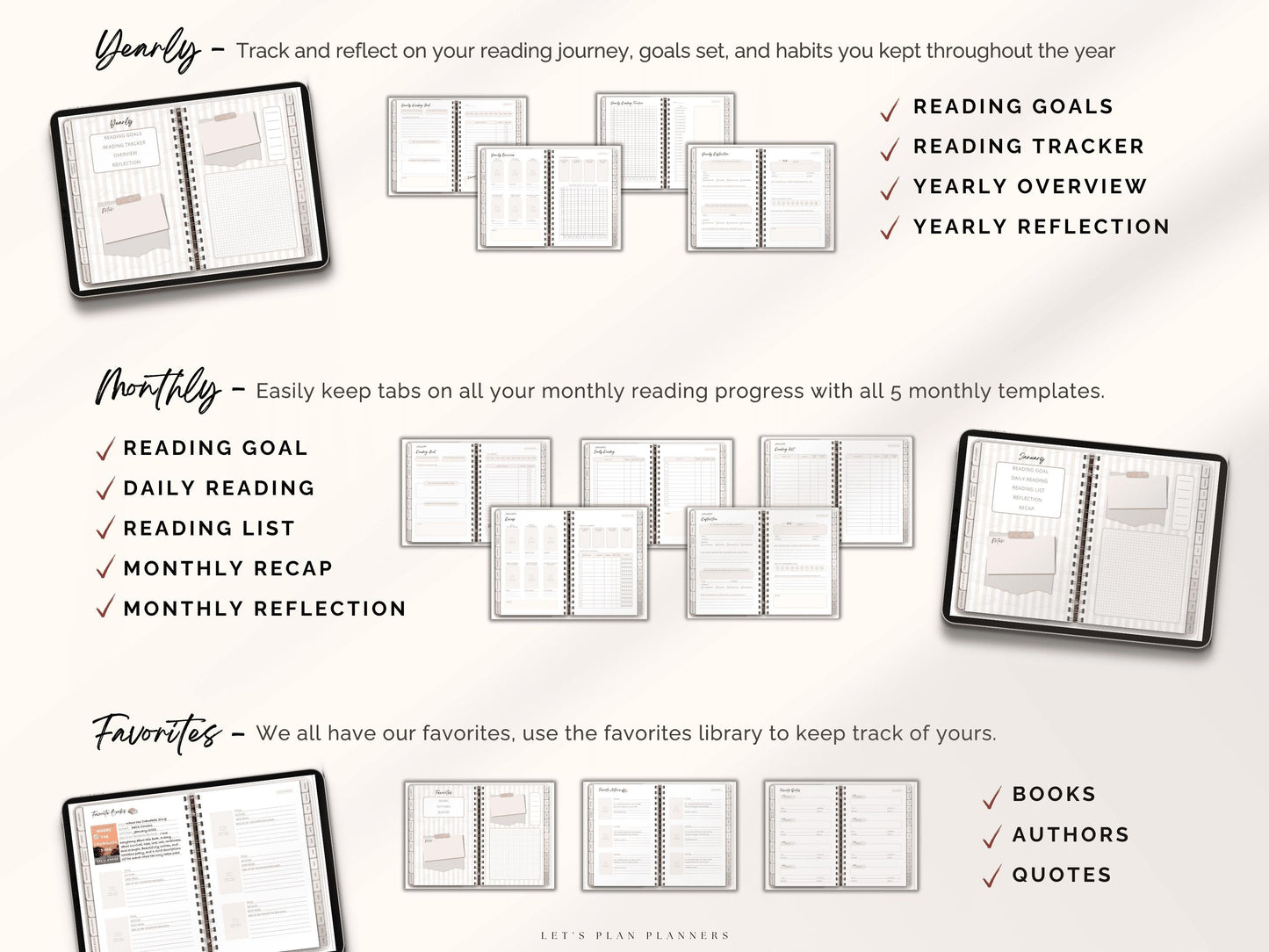 Reading Journal Digital Planner for iPad & Android, Gift for Book Lover, Reading Log Record