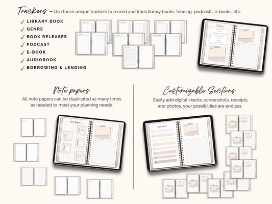 Reading Journal Digital Planner for iPad & Android, Gift for Book Lover, Reading Log Record