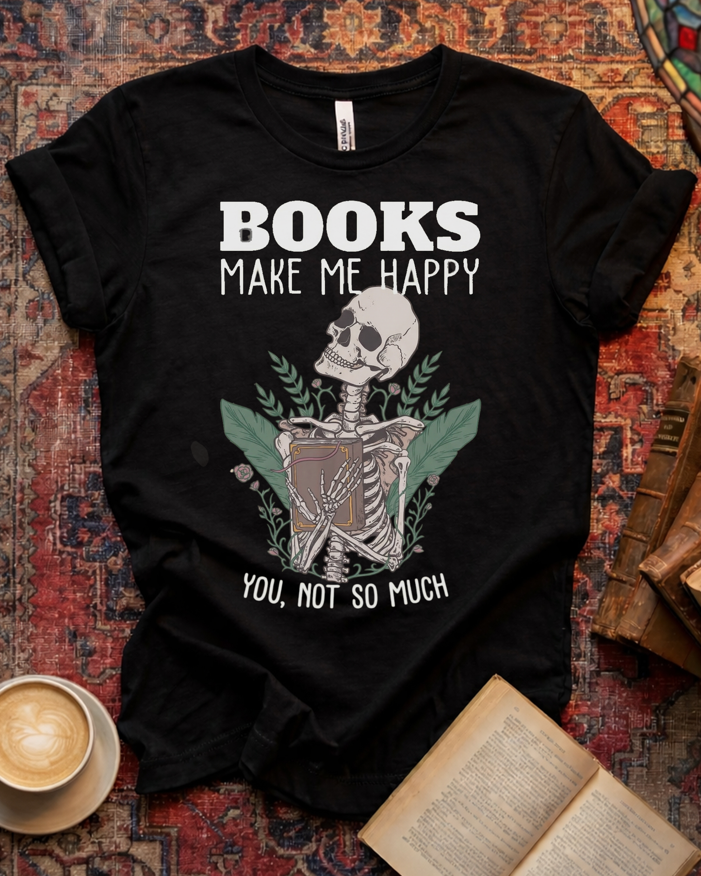 Skeleton Happy Books Reader T-shirt