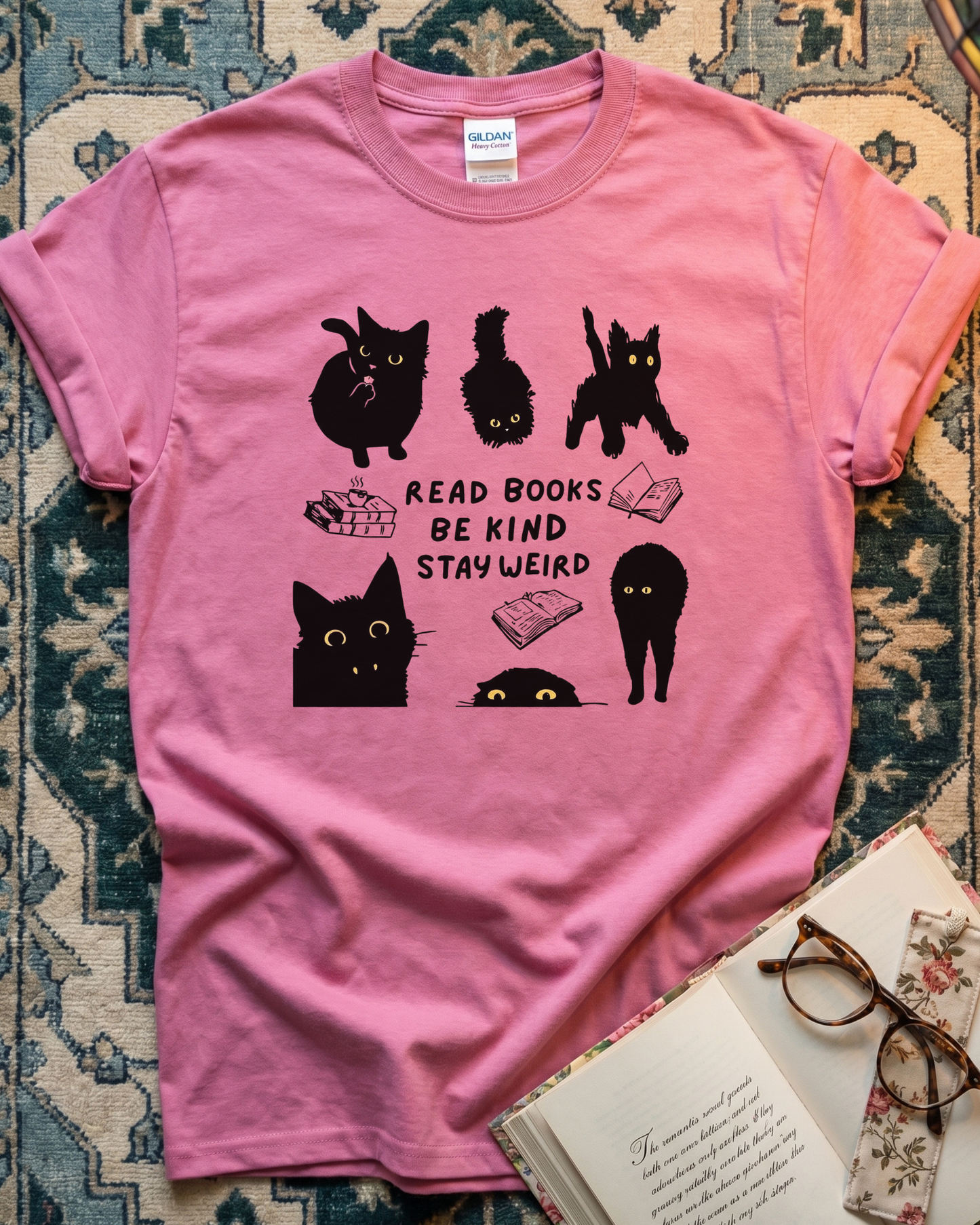 Read Books Stay Weird Black Cat T-shirt