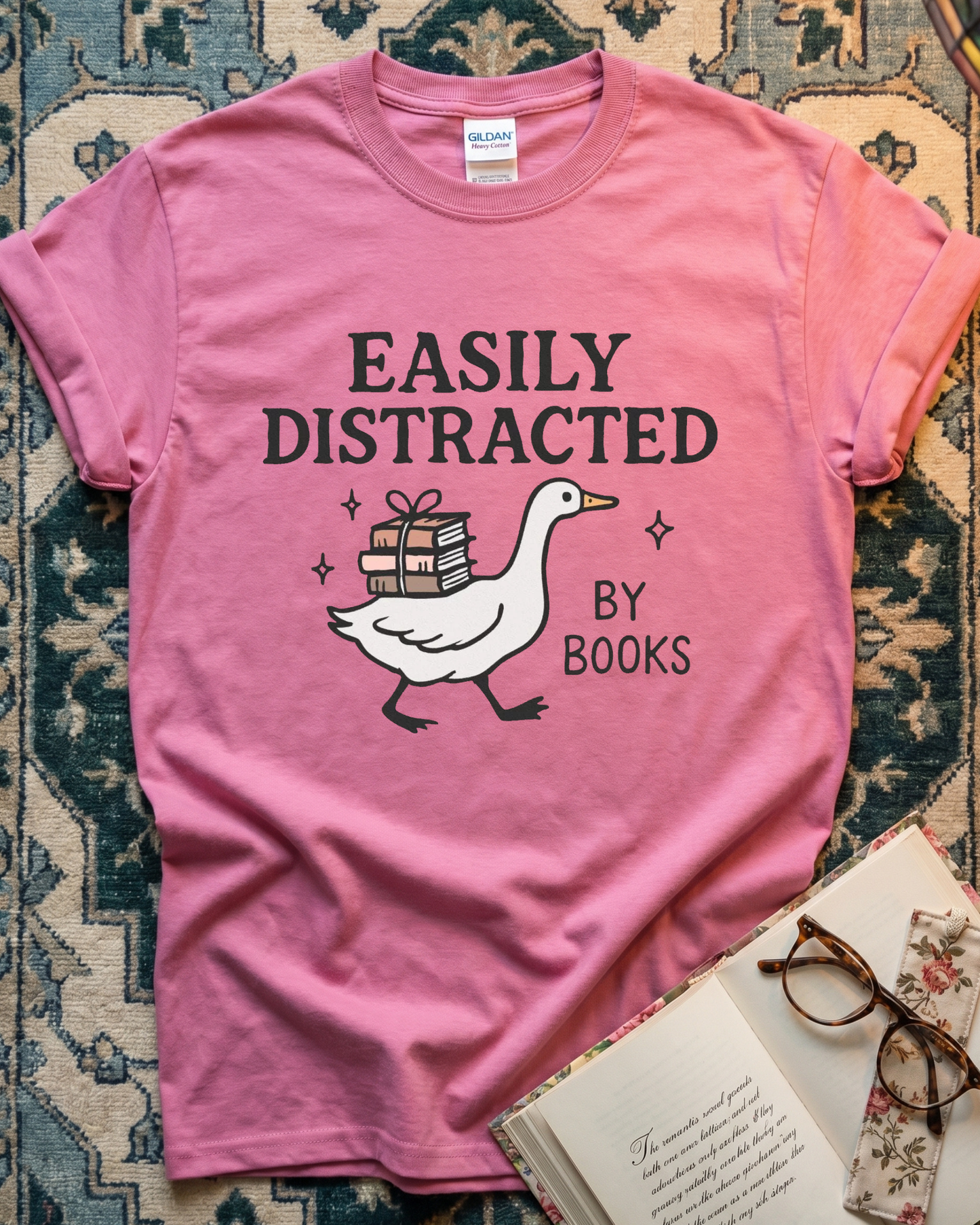 Easily Distracted Duck Reading T-shirt