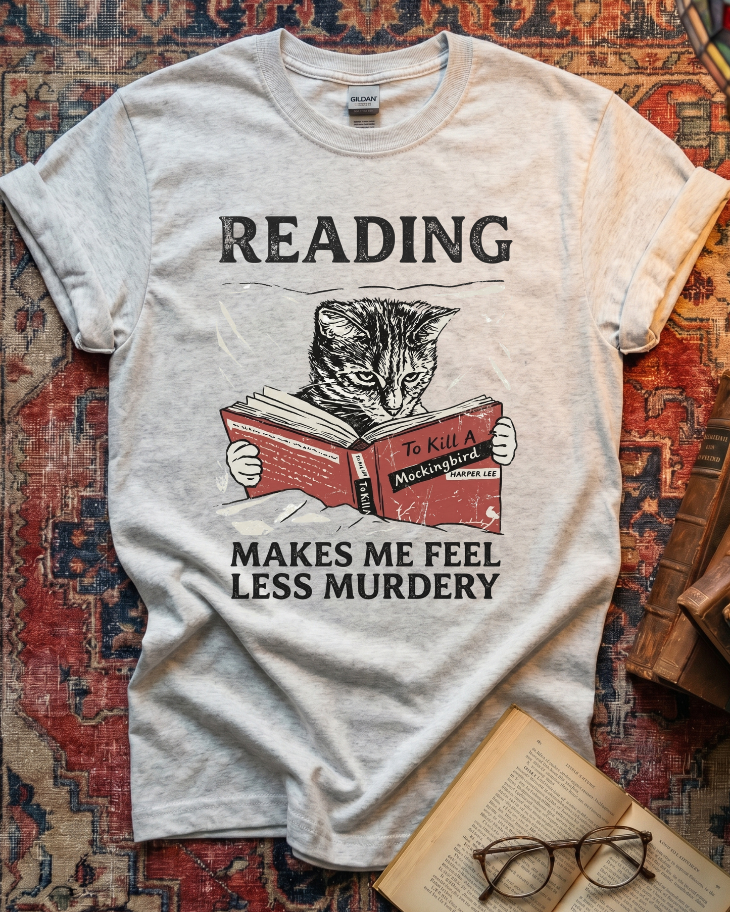 Less Murdery Cat Book T-shirt