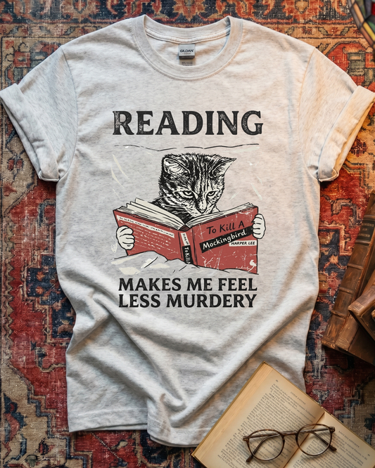 Less Murdery Cat Book T-shirt