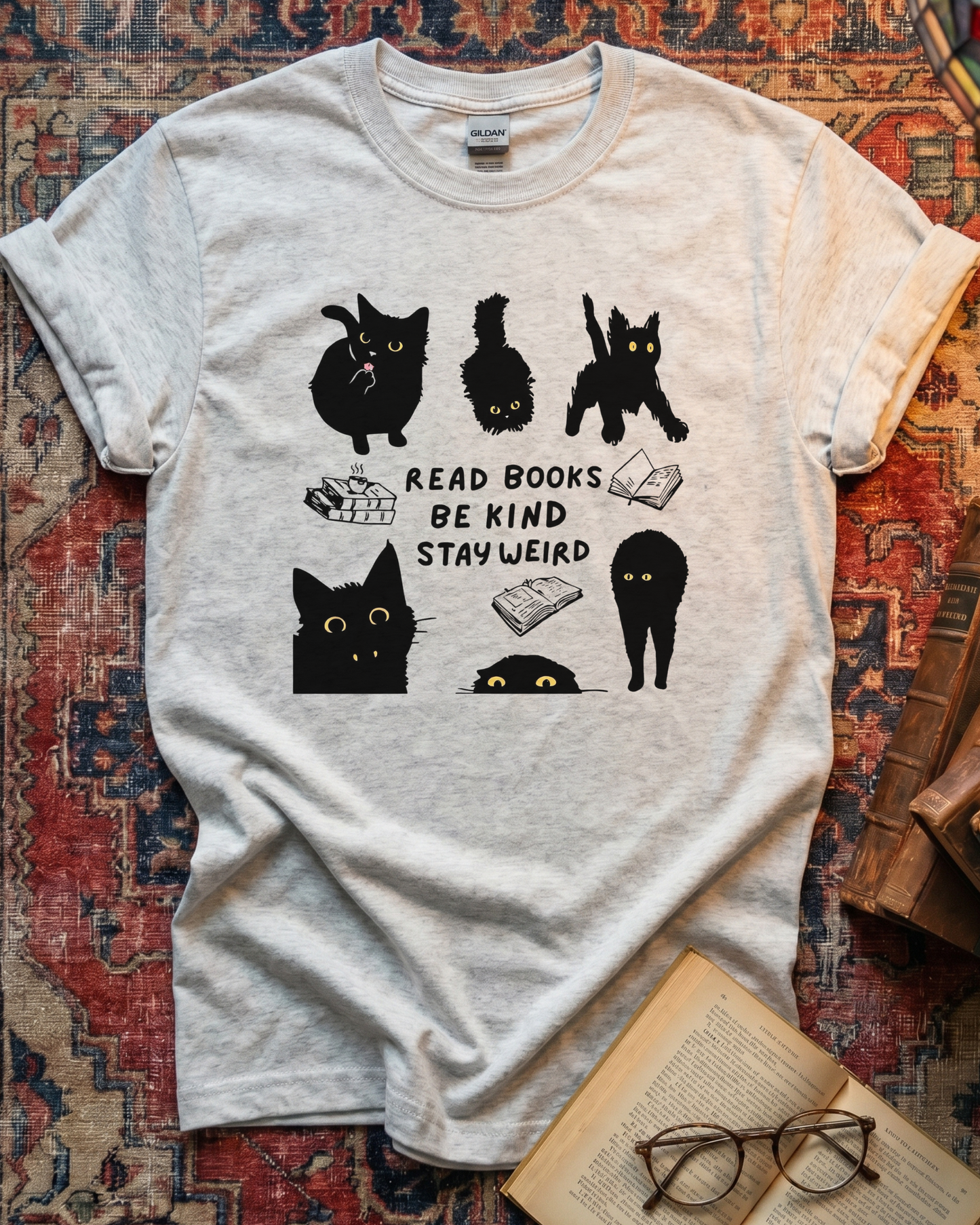 Read Books Stay Weird Black Cat T-shirt