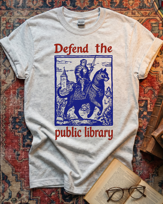 Defend The Public Library Knight Cat T-shirt