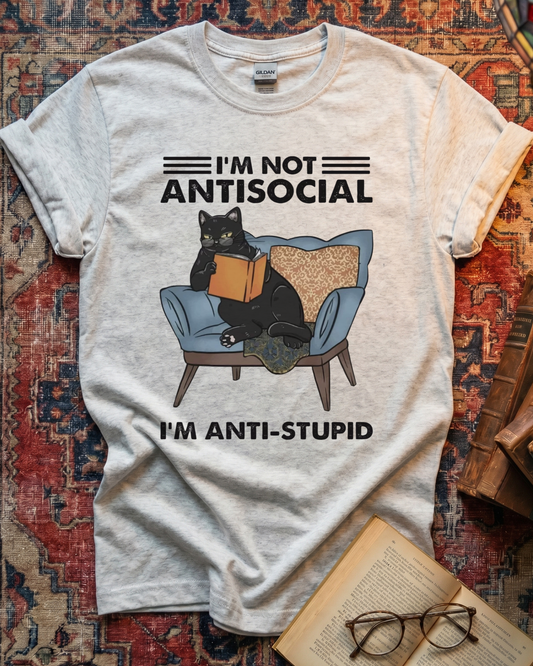 Anti Stupid Black Cat T-shirt