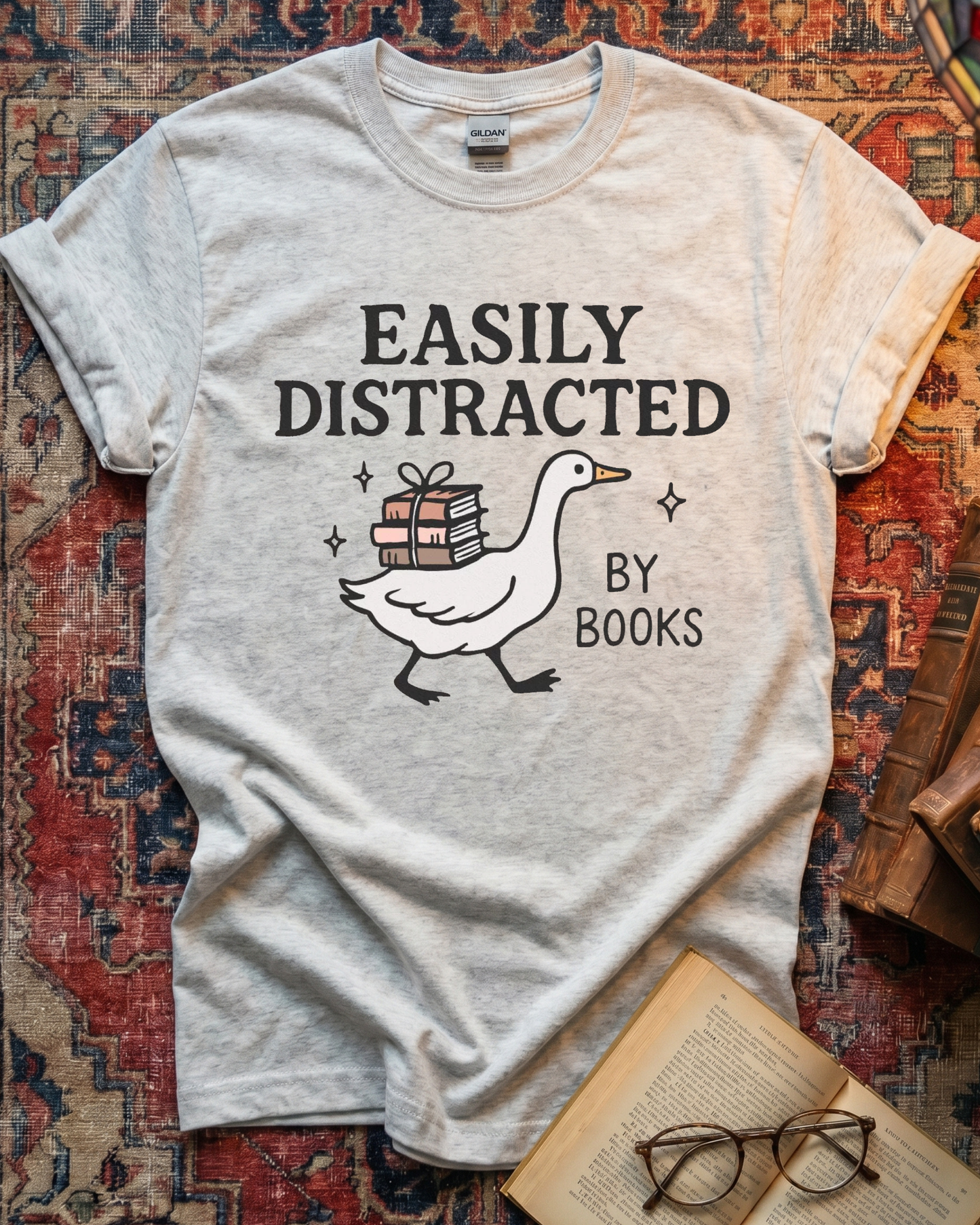 Easily Distracted Duck Reading T-shirt
