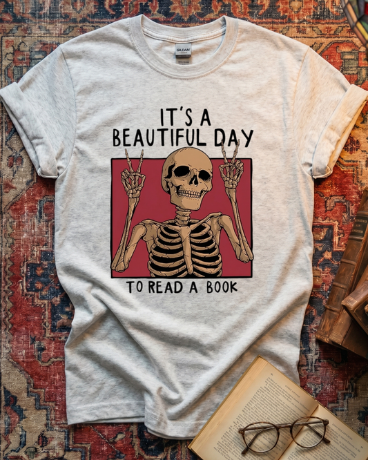 Beautiful Day To Read A Book Skeleton T-shirt