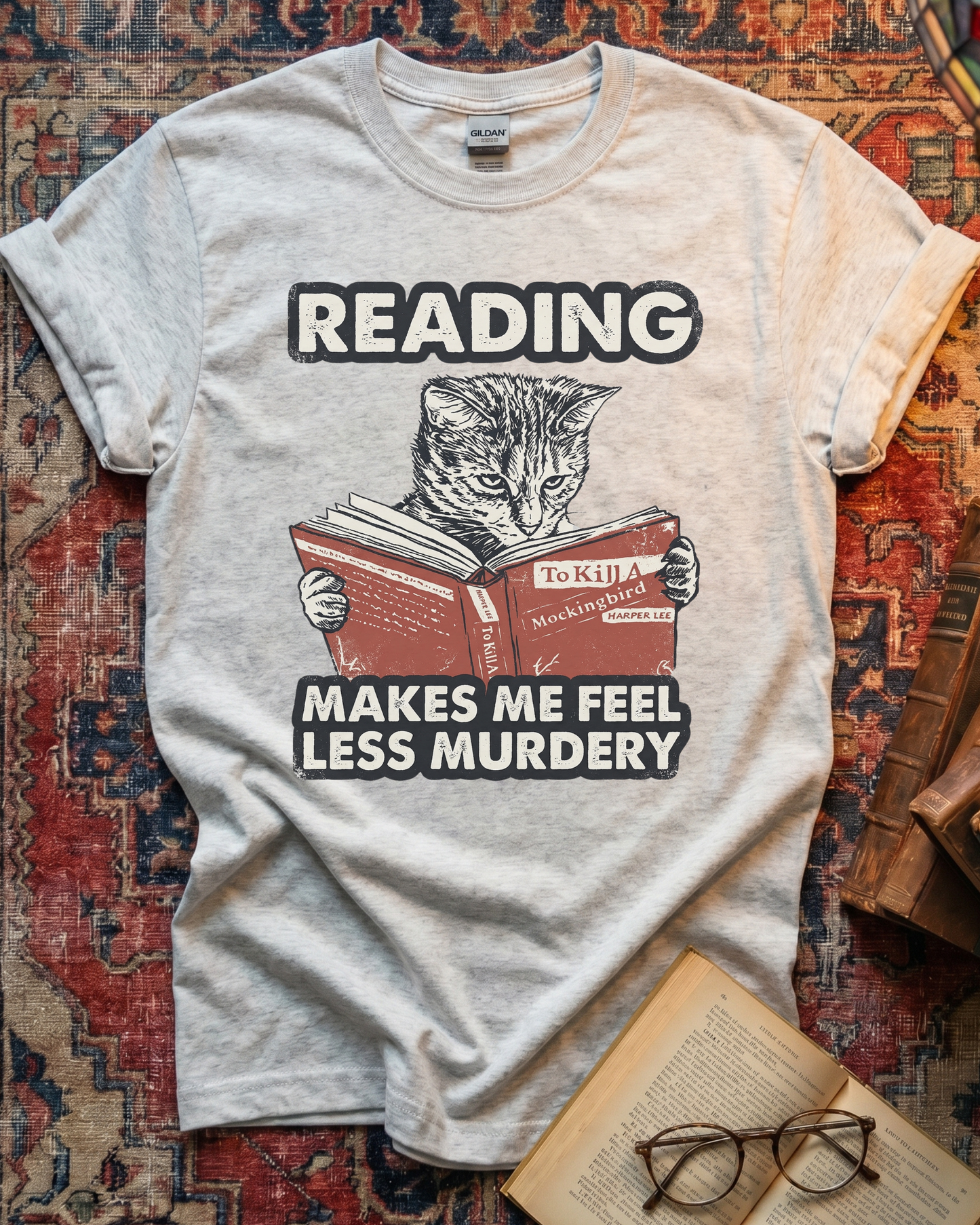 Less Murdery Cat Reading T-shirt