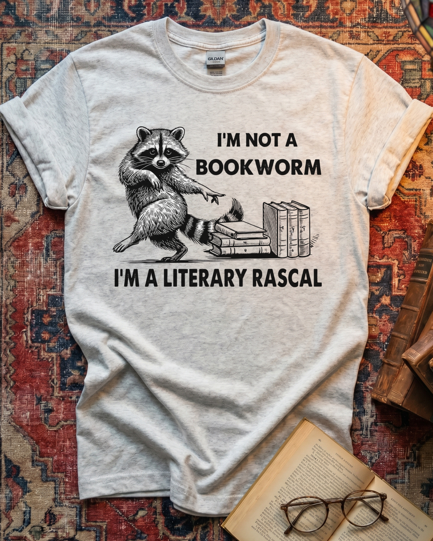 Literary Rascal Raccoon Book Lover T-shirt
