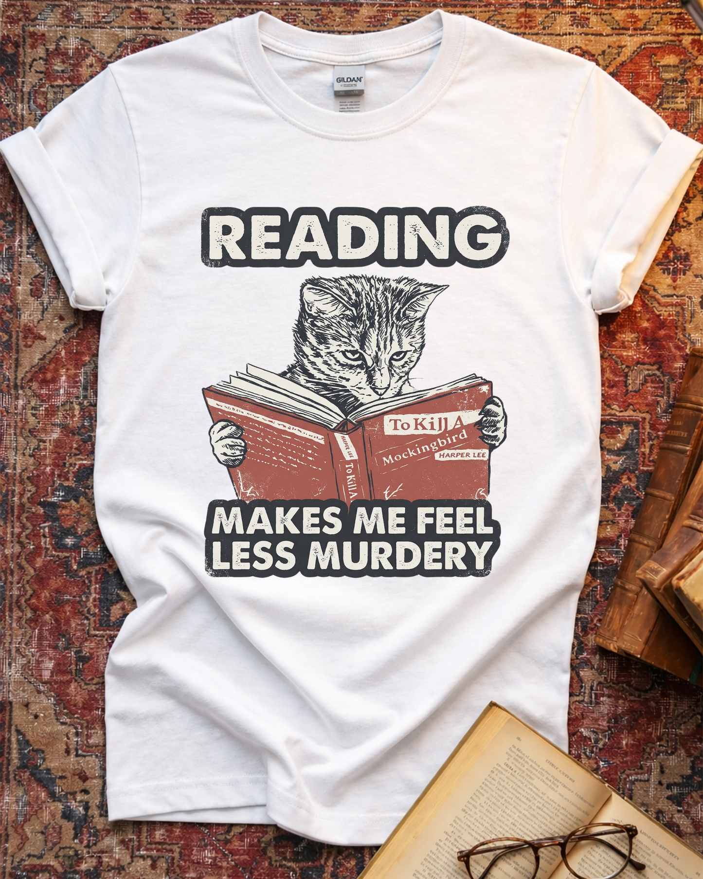 Less Murdery Cat Reading T-shirt