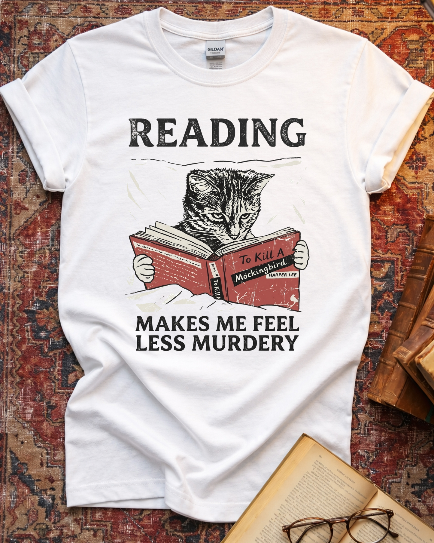 Less Murdery Cat Book T-shirt