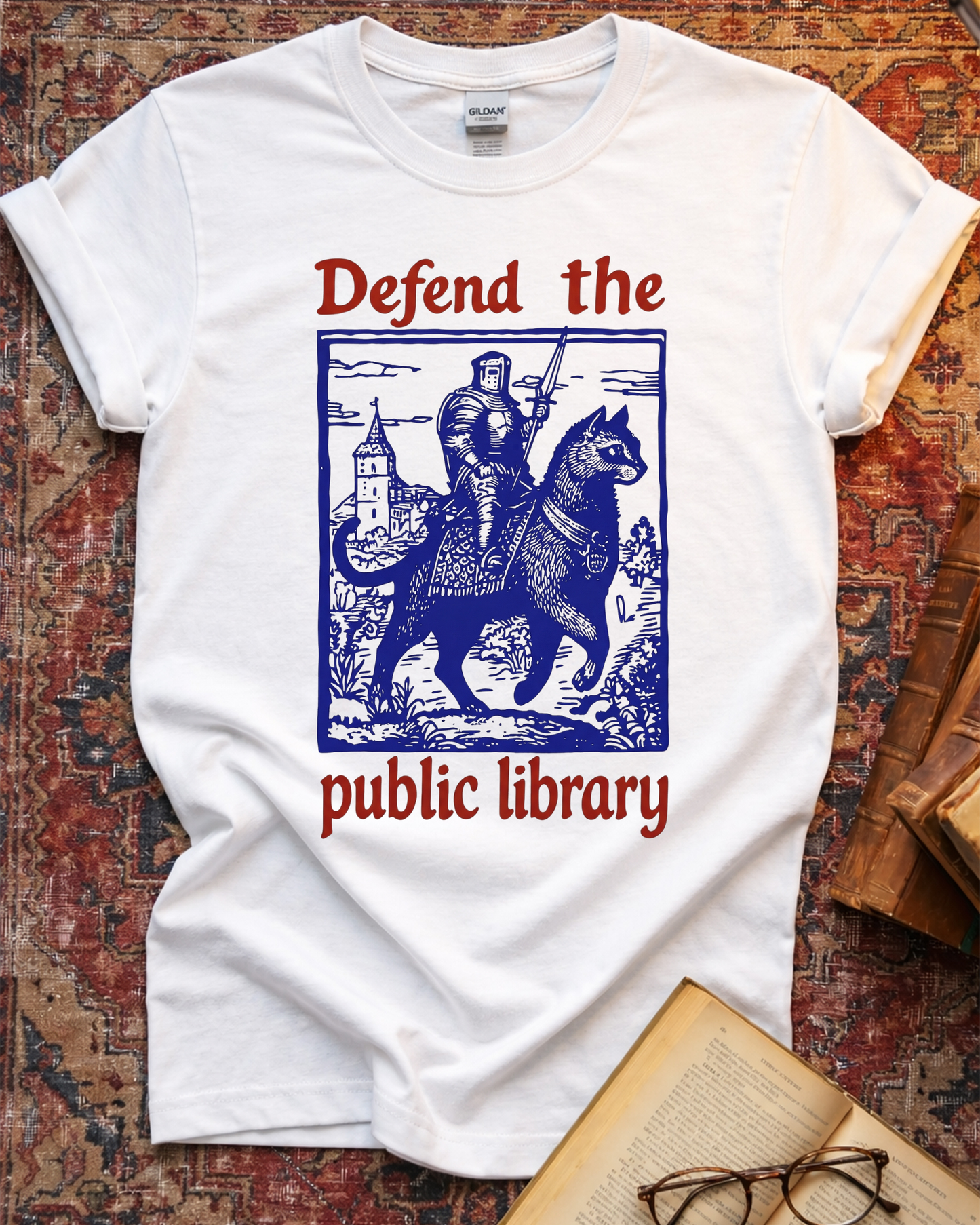 Defend The Public Library Knight Cat T-shirt
