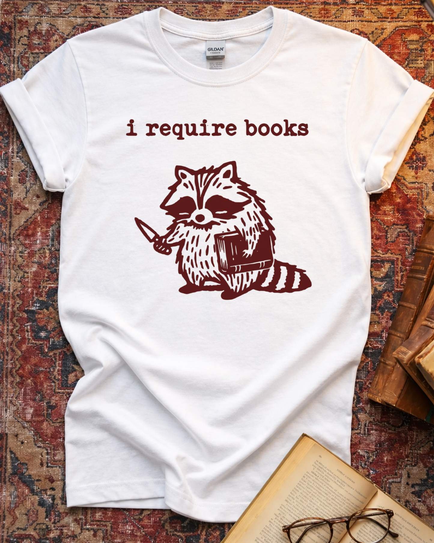 Require Books Raccoon Knife T-shirt
