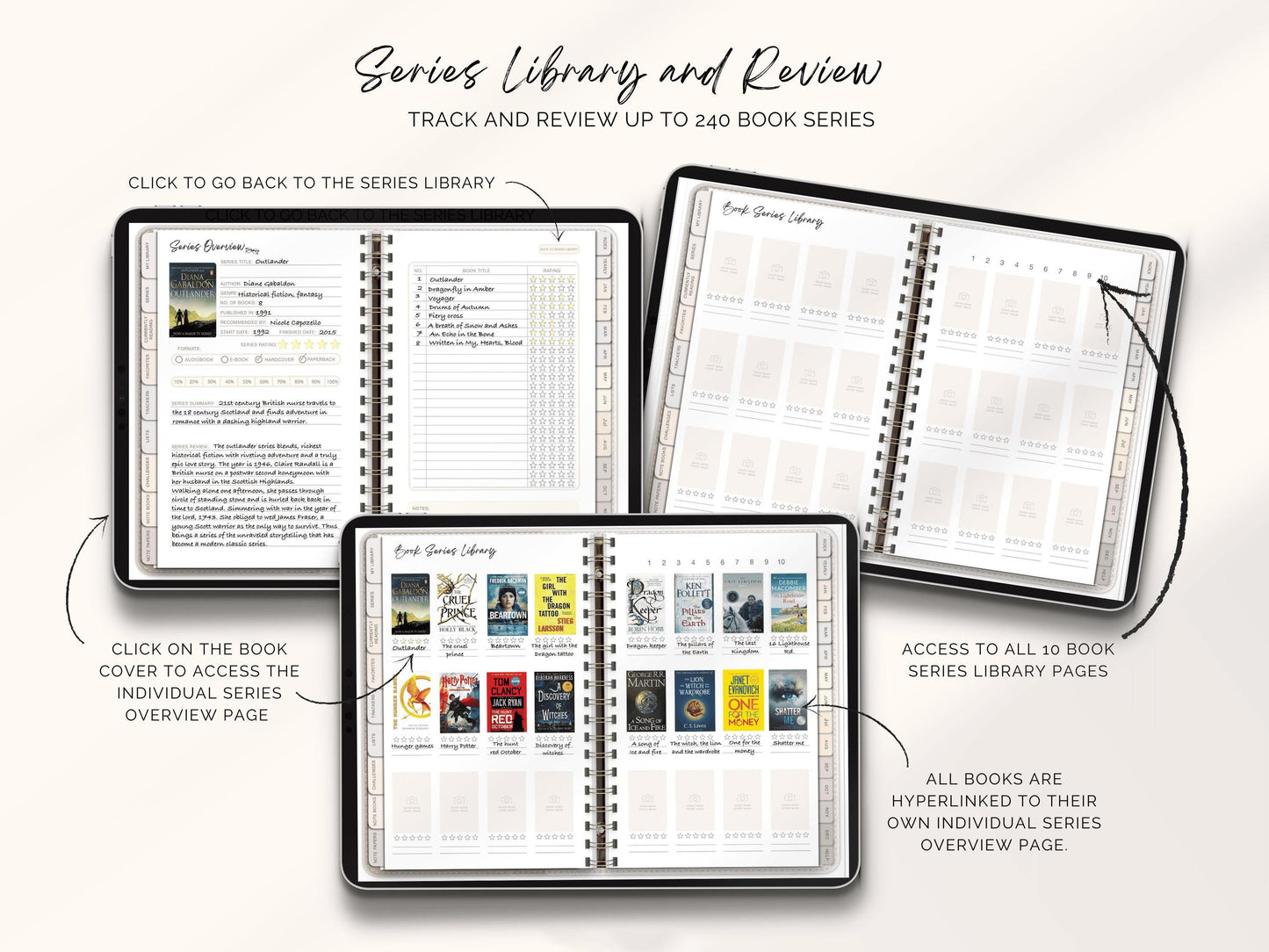 Reading Journal Digital Planner for iPad & Android, Gift for Book Lover, Reading Log Record