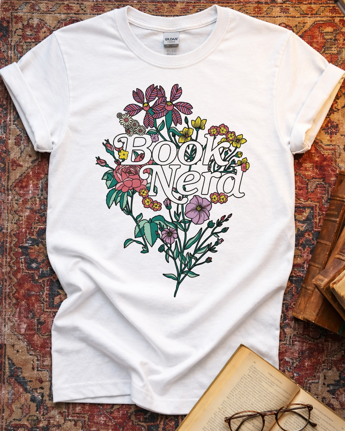 Book Nerd Floral Bouquet T-shirt