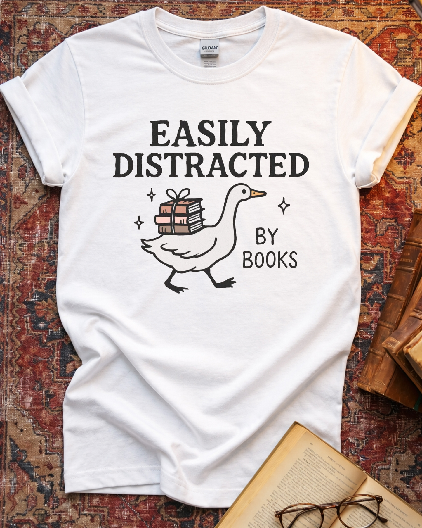 Easily Distracted Duck Reading T-shirt