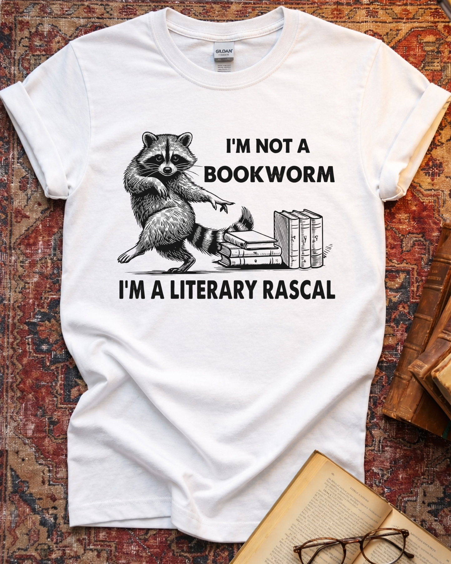 Literary Rascal Raccoon Book Lover T-shirt