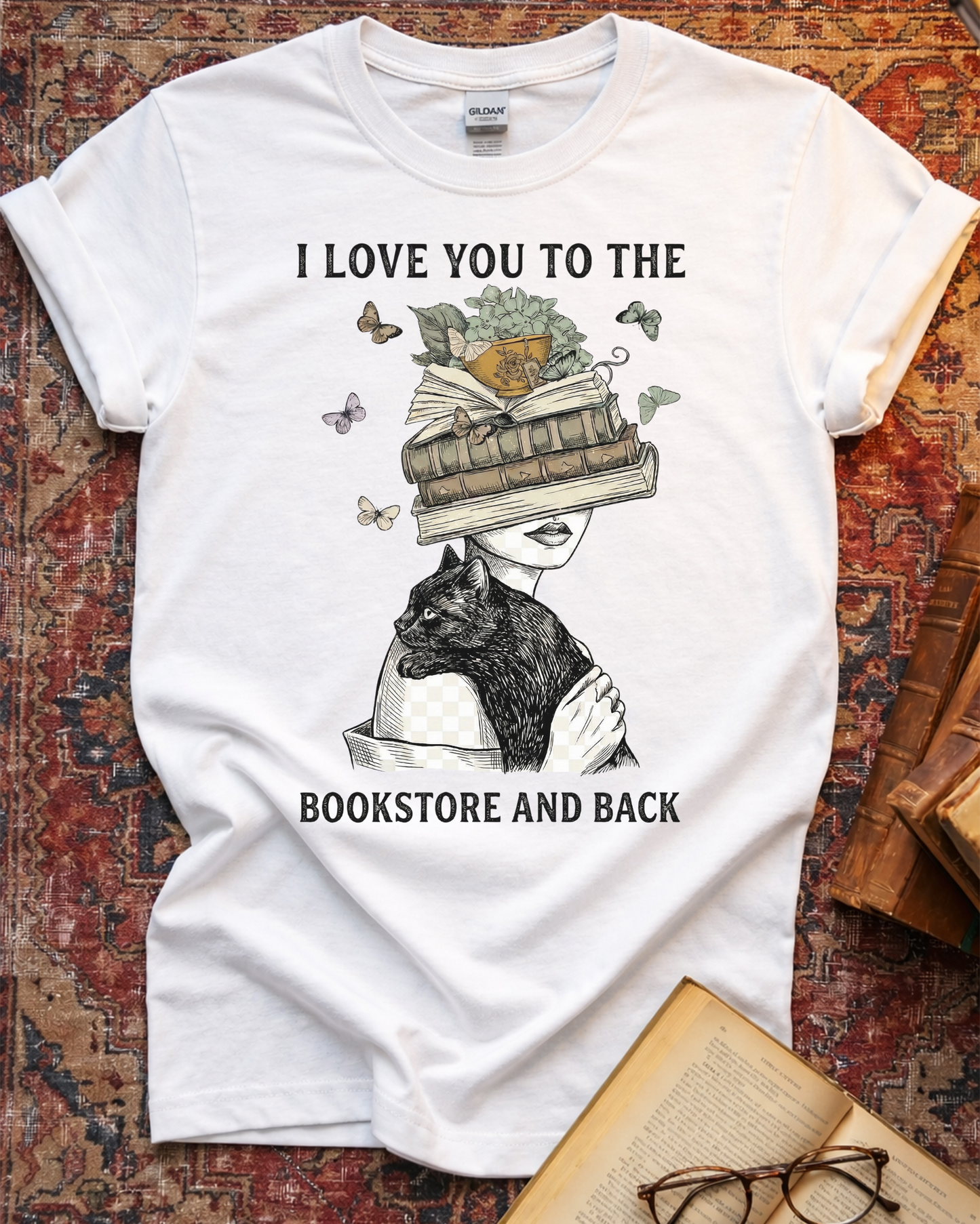 Love You To The Bookstore Cat T-shirt