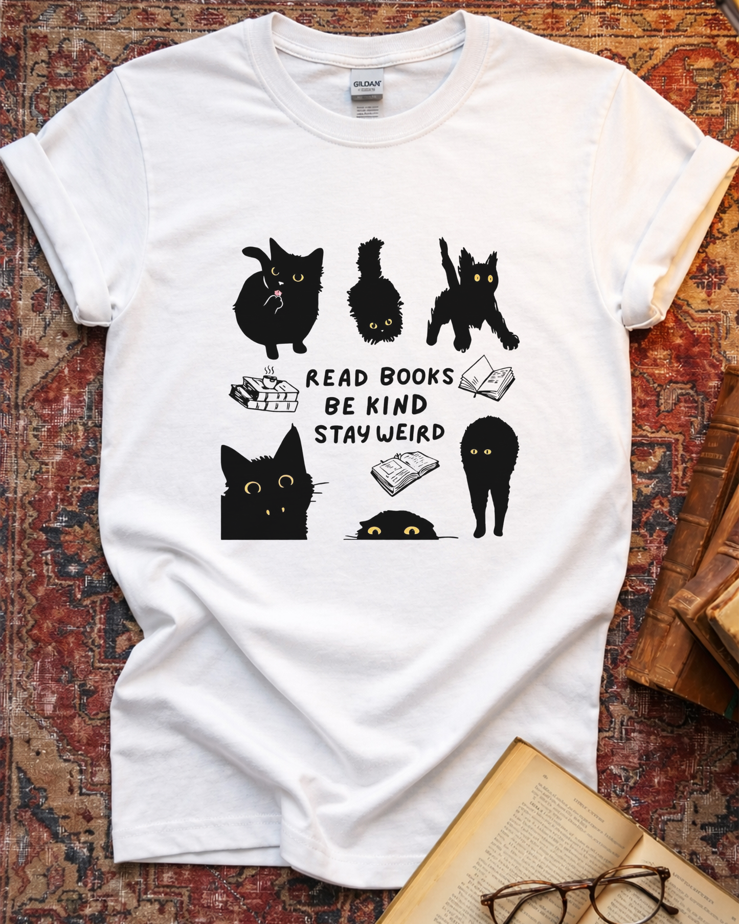 Read Books Stay Weird Black Cat T-shirt