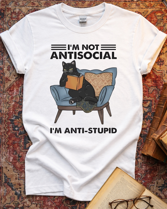 Anti Stupid Black Cat T-shirt