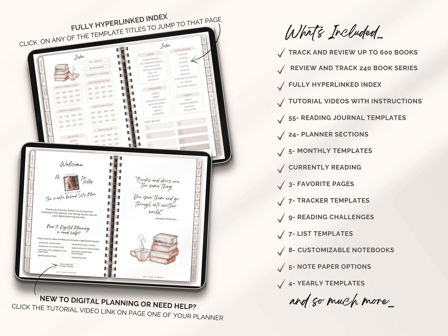 Reading Journal Digital Planner for iPad & Android, Gift for Book Lover, Reading Log Record