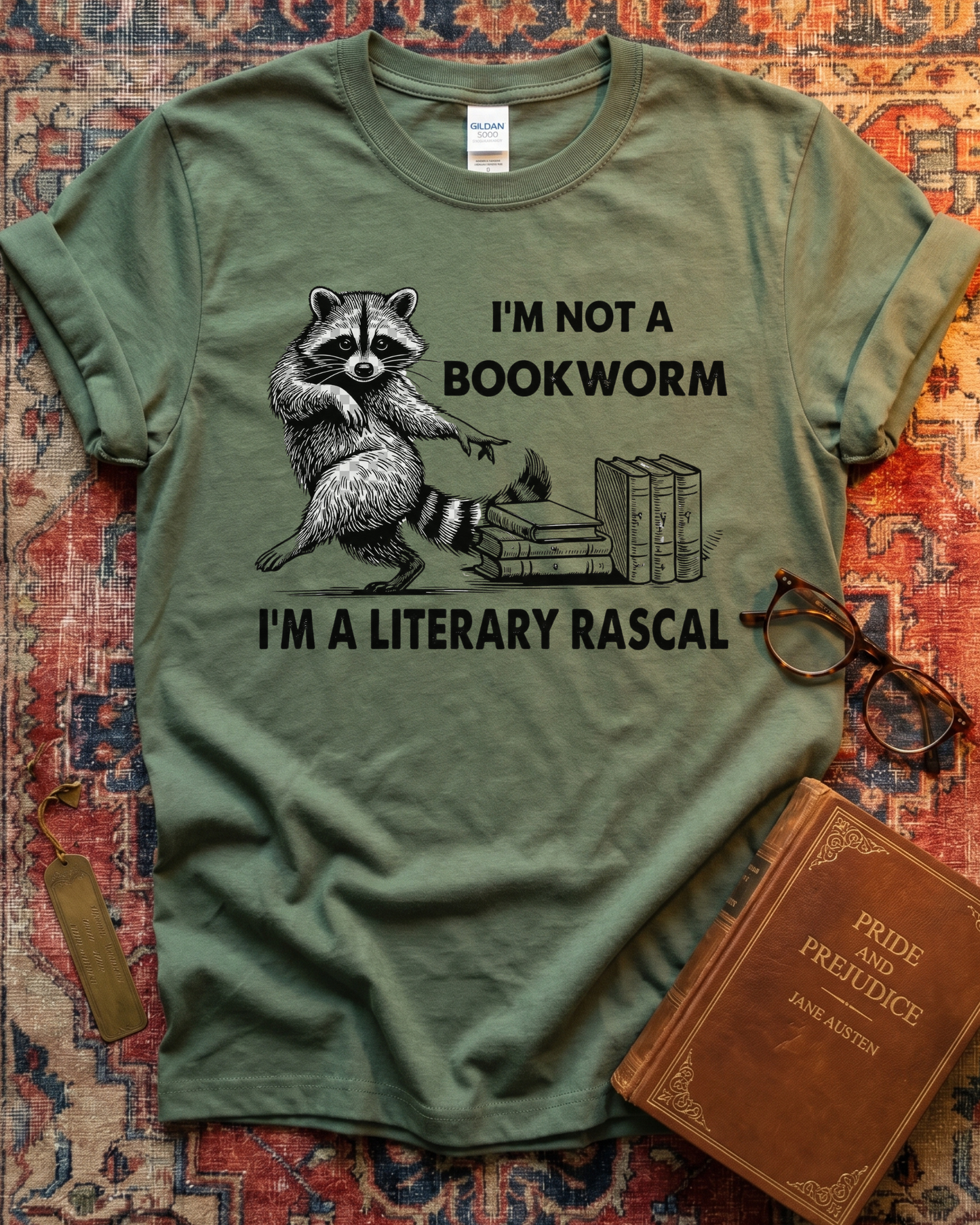 Literary Rascal Raccoon Book Lover T-shirt