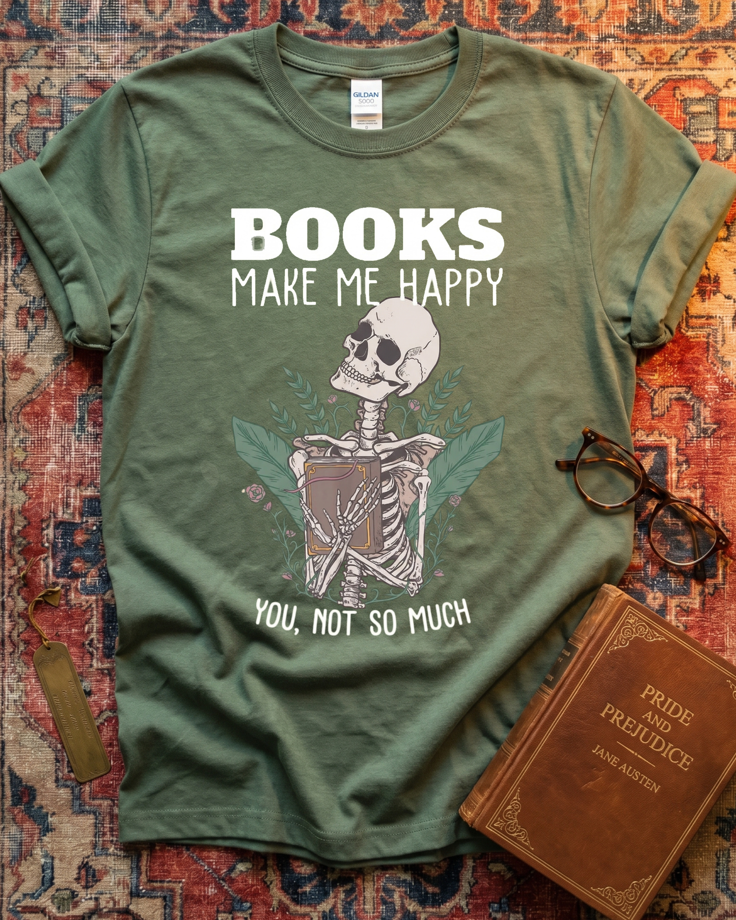 Skeleton Happy Books Reader T-shirt