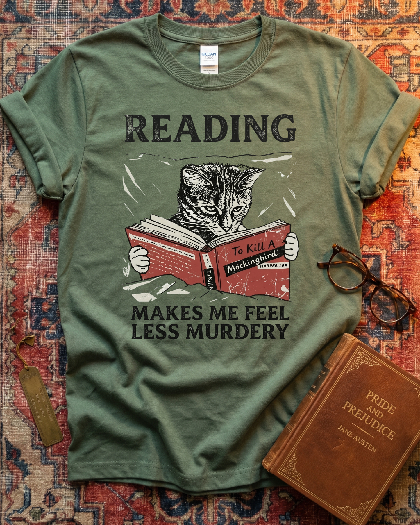 Less Murdery Cat Book T-shirt