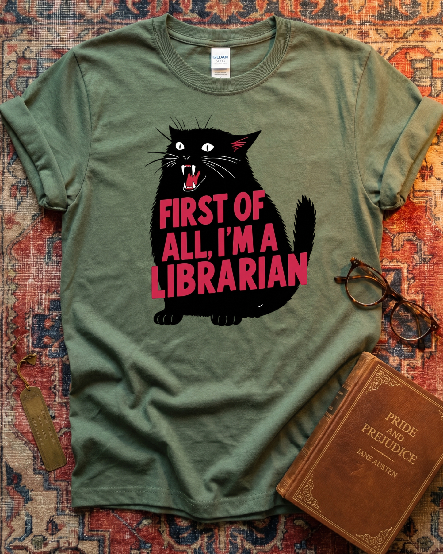 First Of All I'm A Librarian Black Cat T-shirt