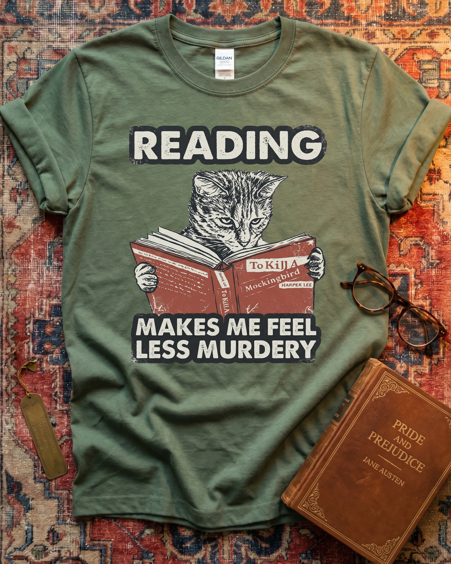 Less Murdery Cat Reading T-shirt