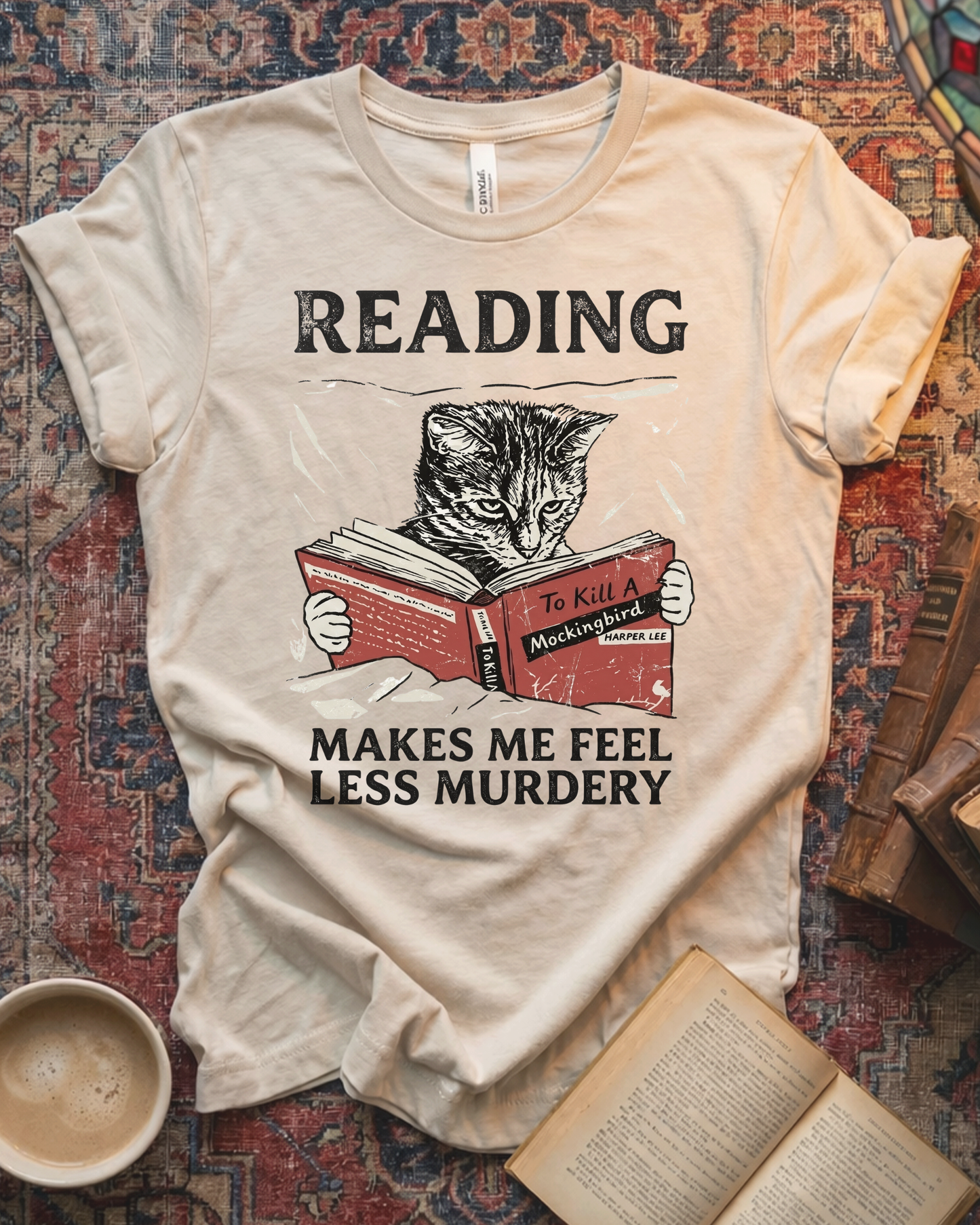 Less Murdery Cat Book T-shirt