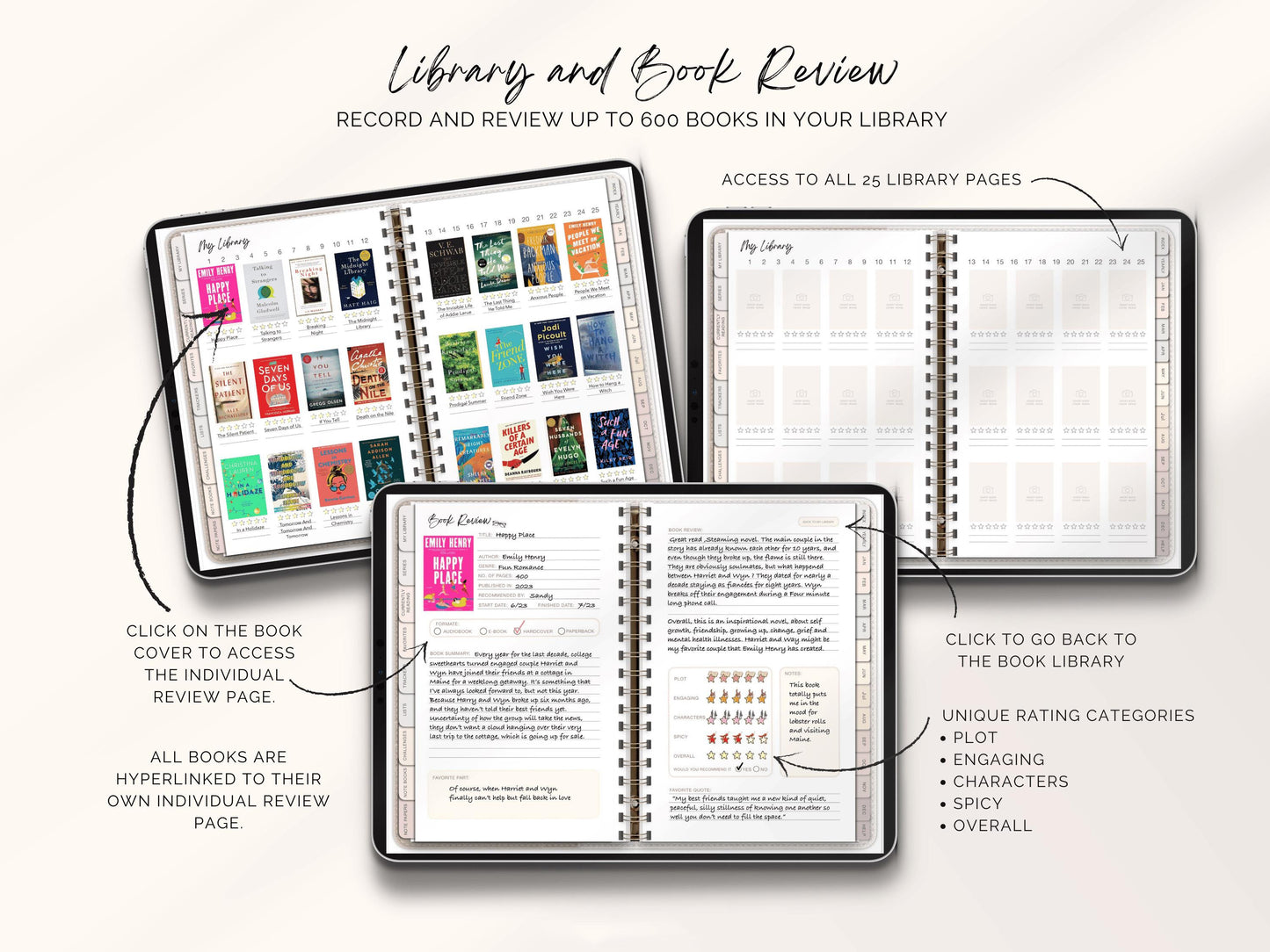 Reading Journal Digital Planner for iPad & Android, Gift for Book Lover, Reading Log Record