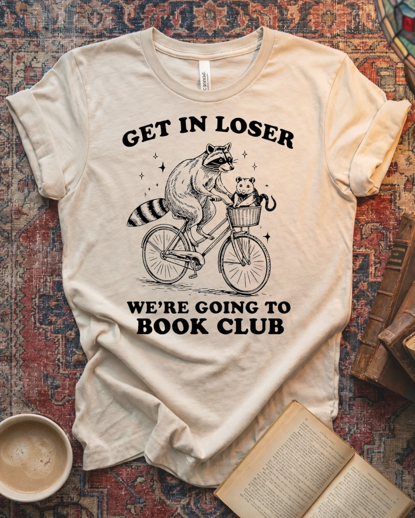 Get In Loser We're Going To Book Club Raccoon T-shirt