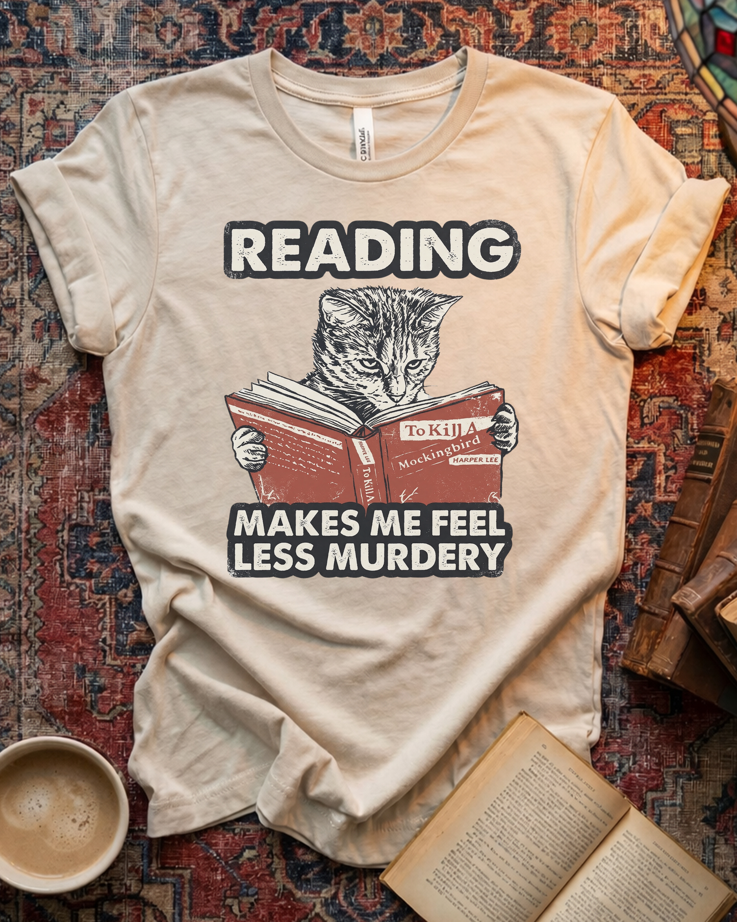 Less Murdery Cat Reading T-shirt
