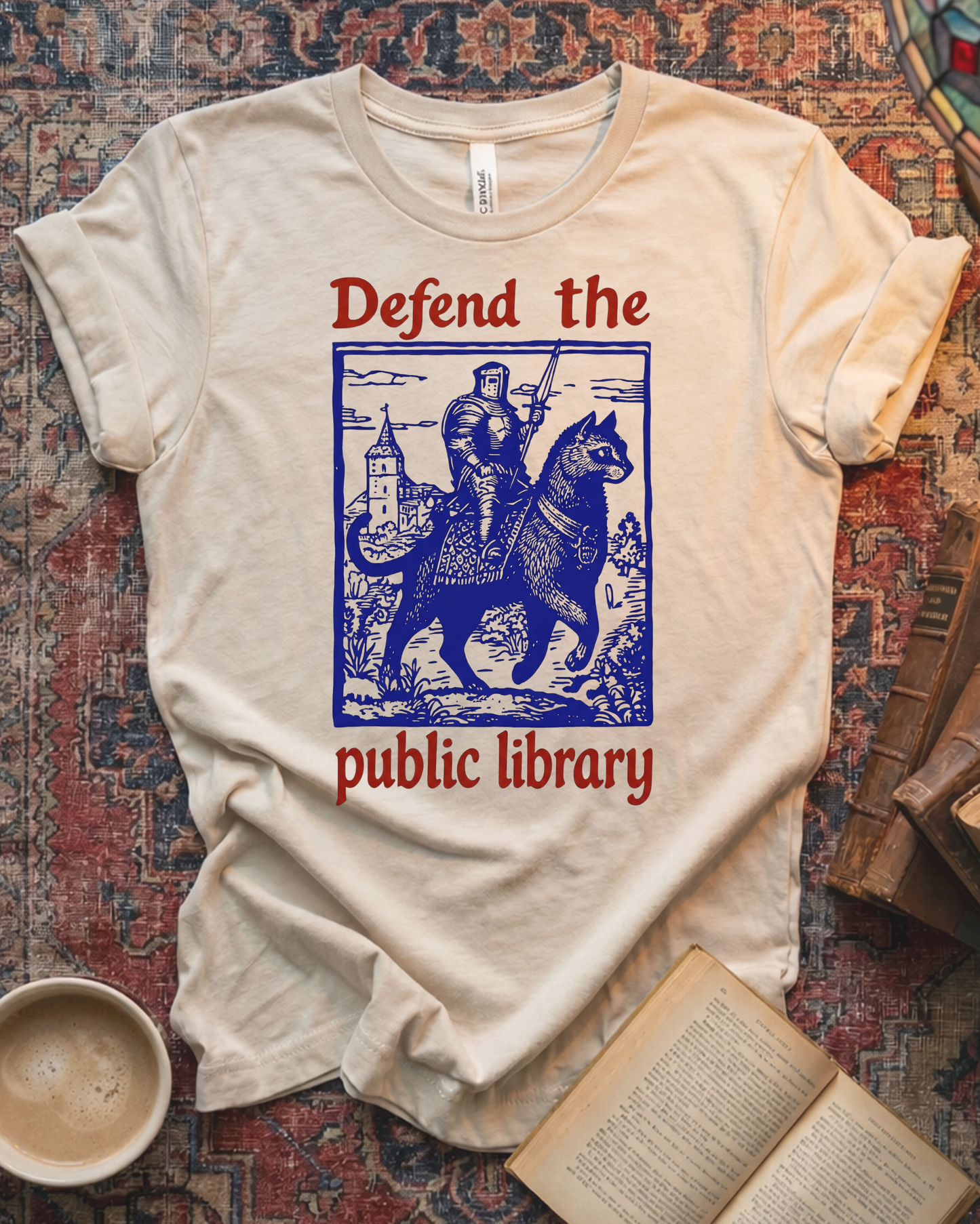 Defend The Public Library Knight Cat T-shirt