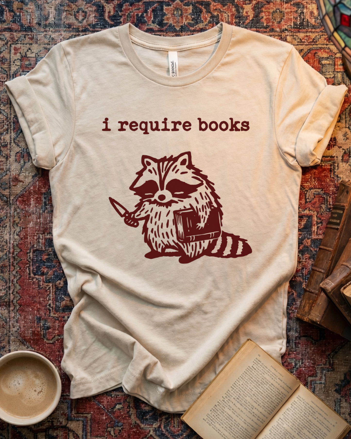 Require Books Raccoon Knife T-shirt