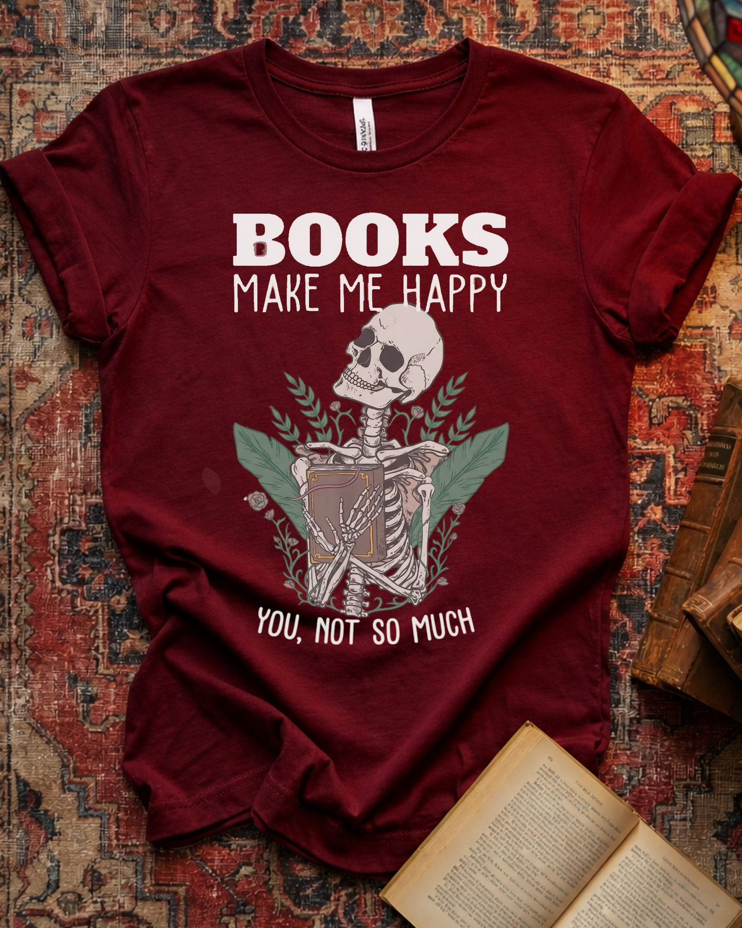 Skeleton Happy Books Reader T-shirt