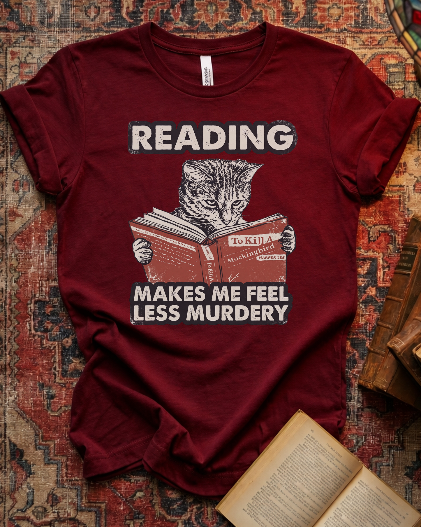Less Murdery Cat Reading T-shirt
