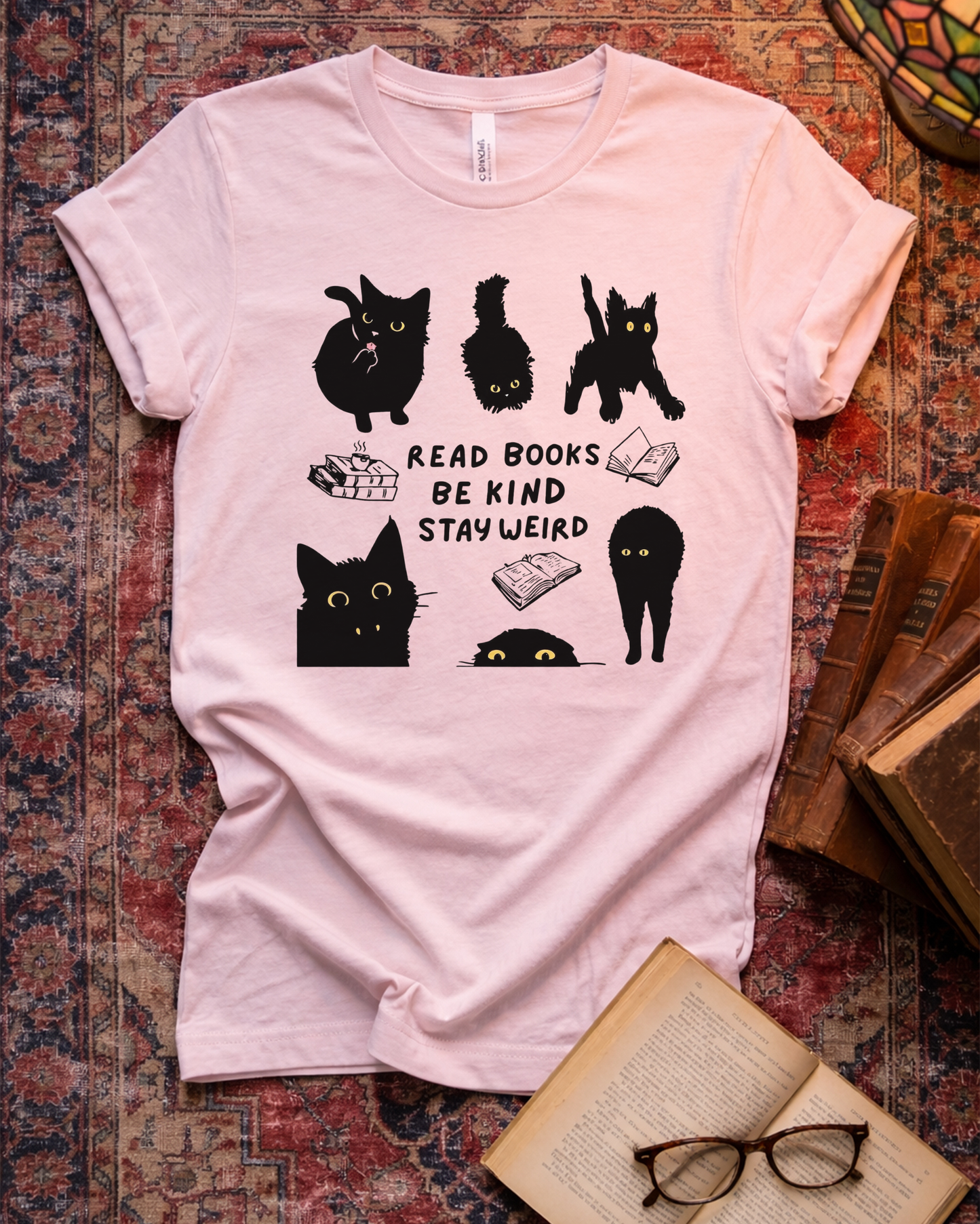 Read Books Stay Weird Black Cat T-shirt