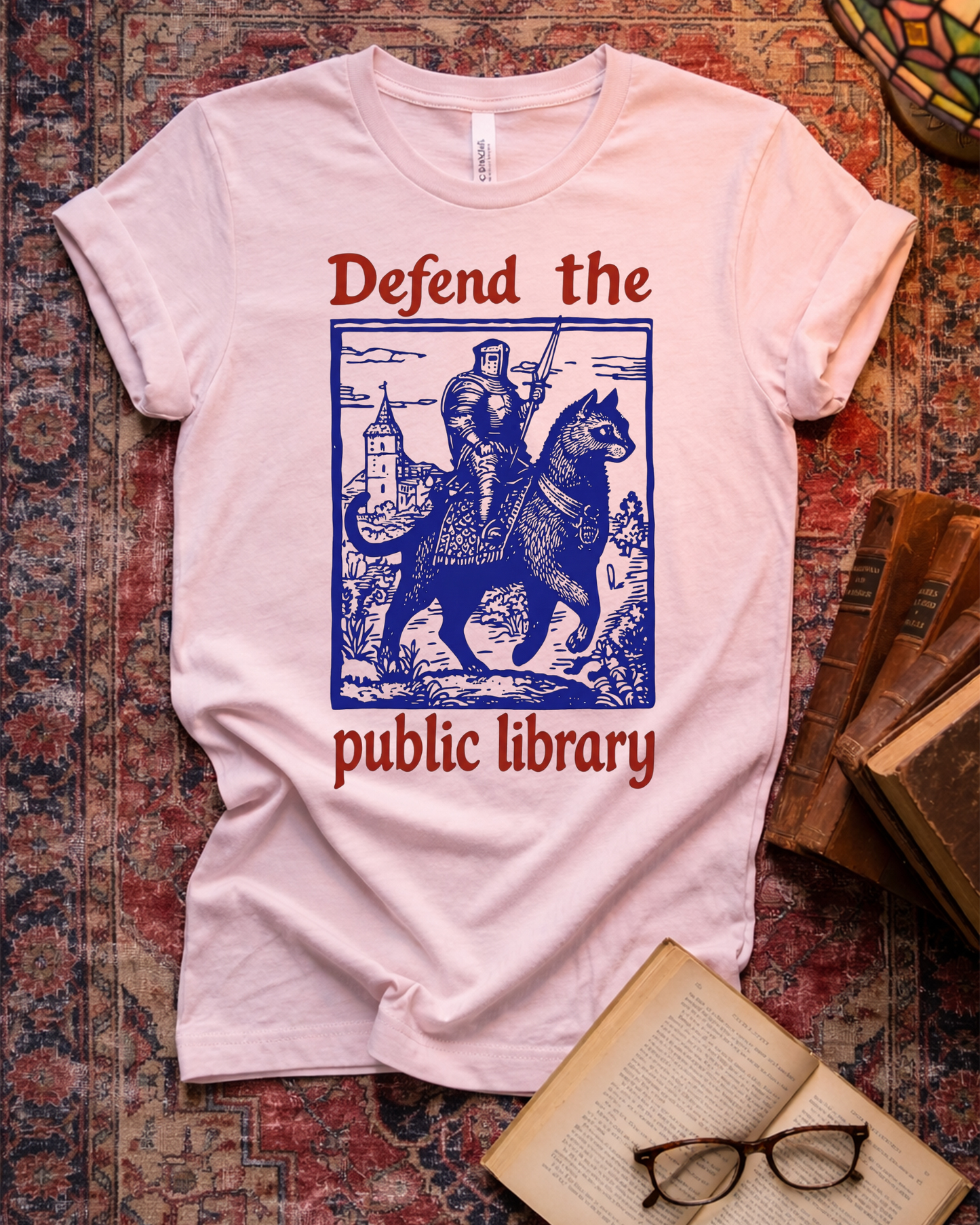 Defend The Public Library Knight Cat T-shirt