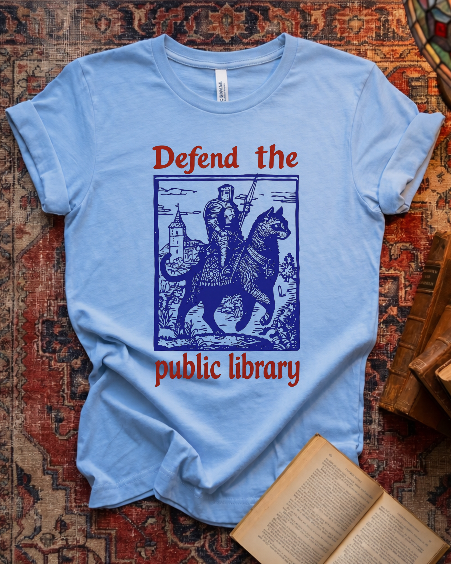 Defend The Public Library Knight Cat T-shirt