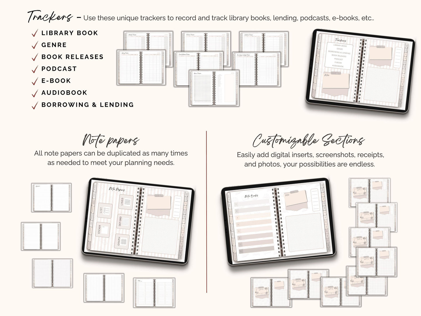 Reading Journal Digital Planner for iPad & Android, Gift for Book Lover, Reading Log Record
