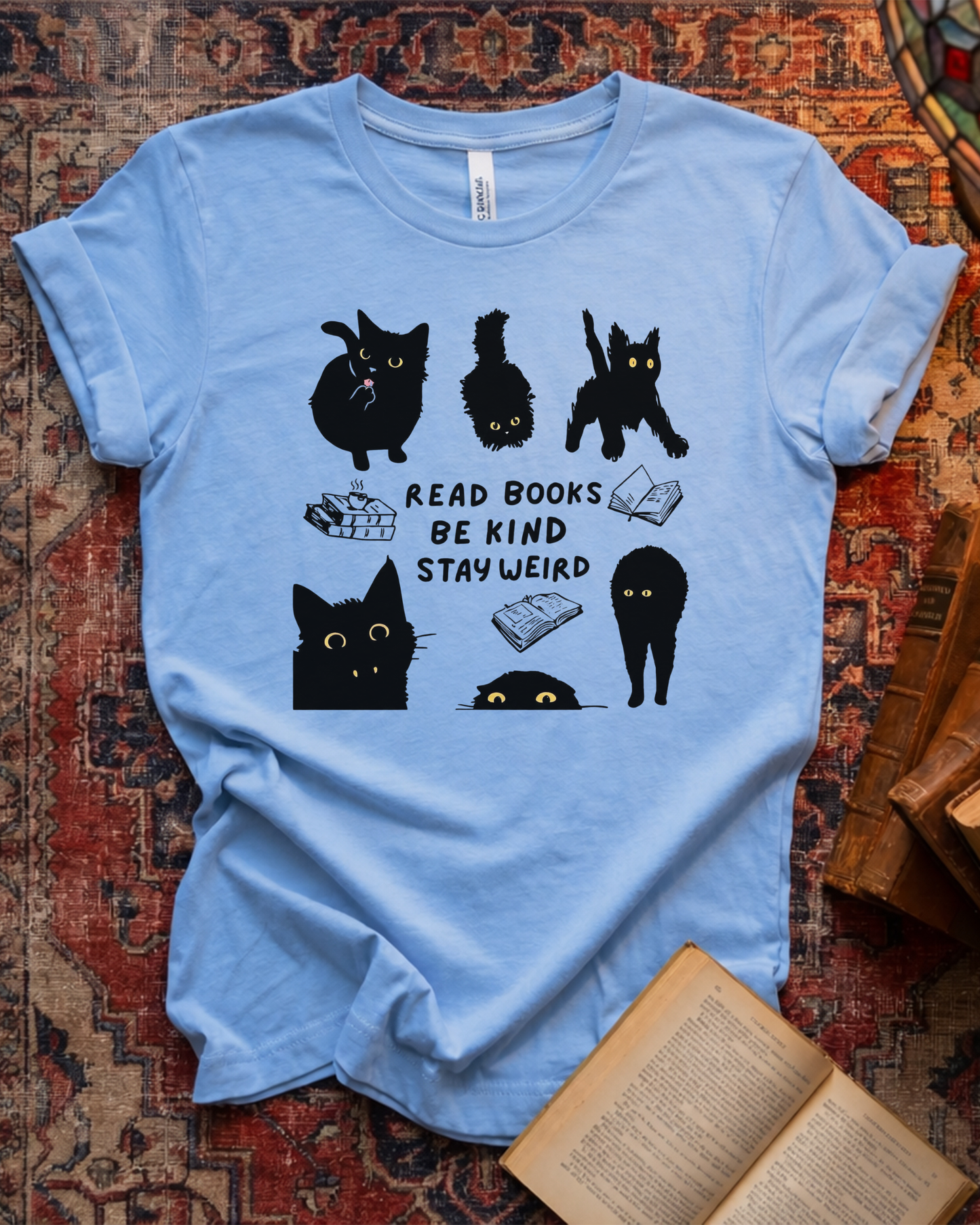 Read Books Stay Weird Black Cat T-shirt