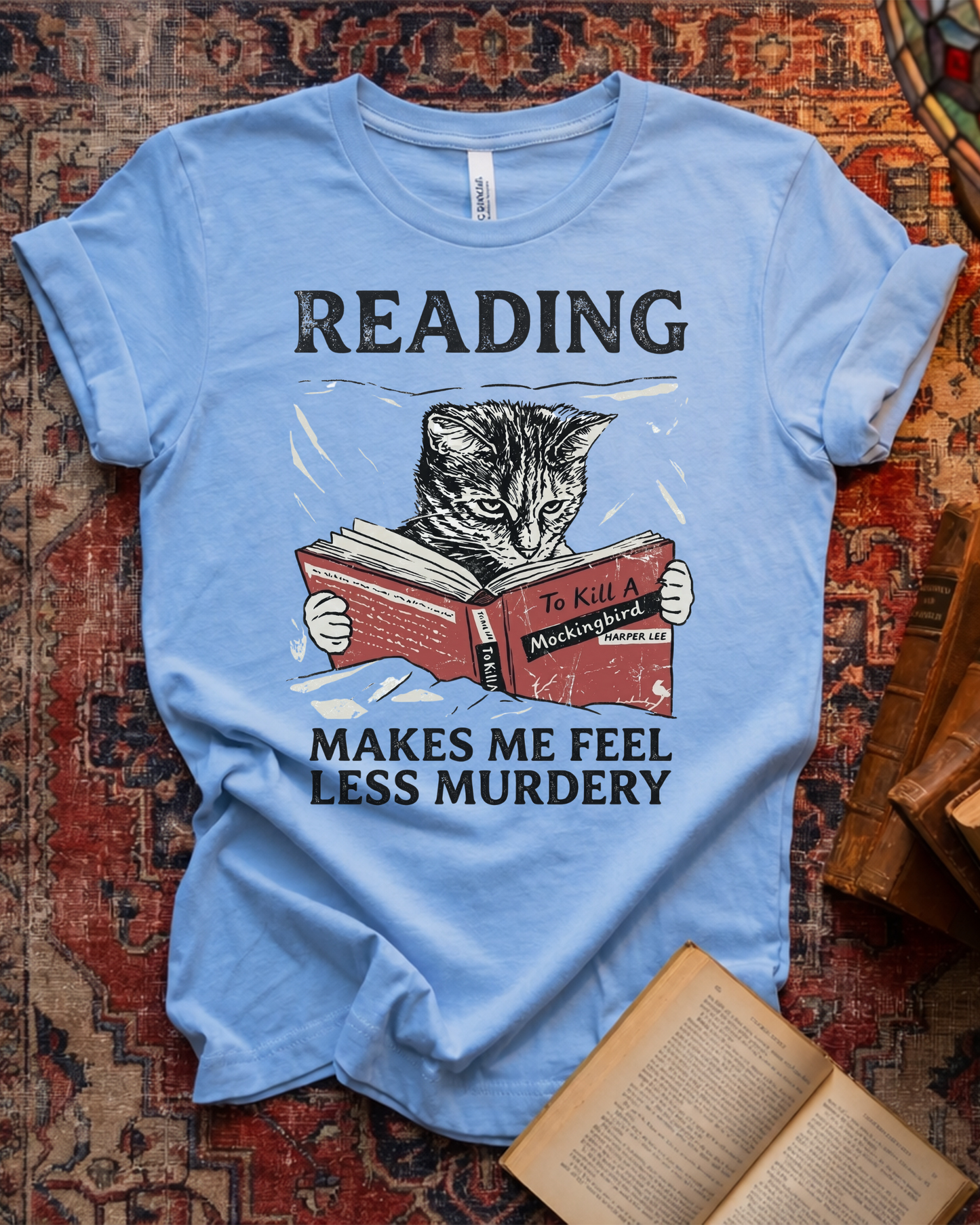 Less Murdery Cat Book T-shirt