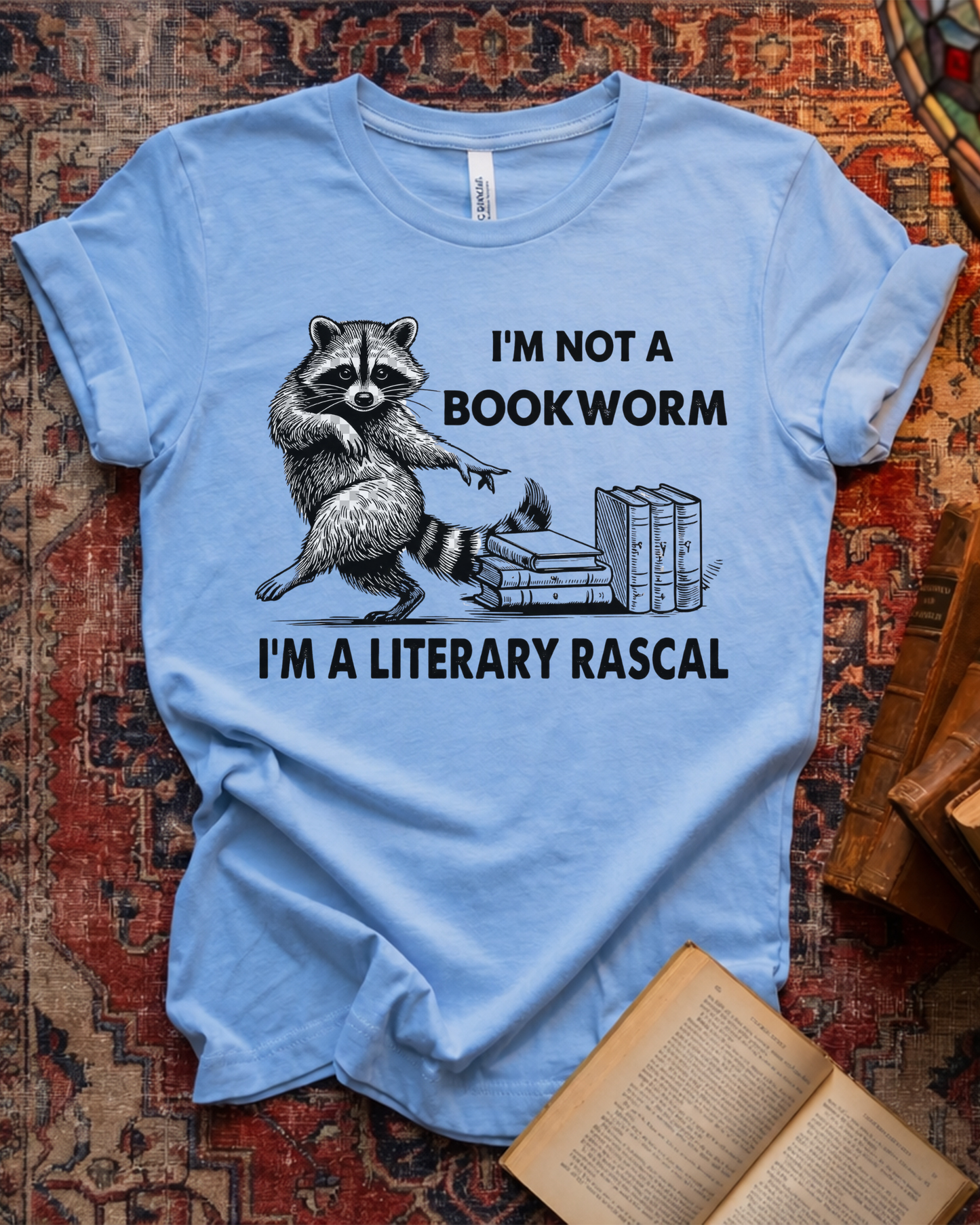 Literary Rascal Raccoon Book Lover T-shirt