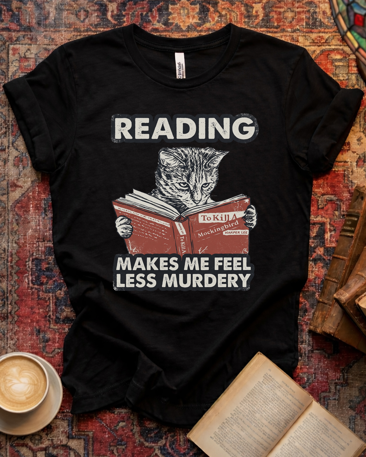 Less Murdery Cat Reading T-shirt