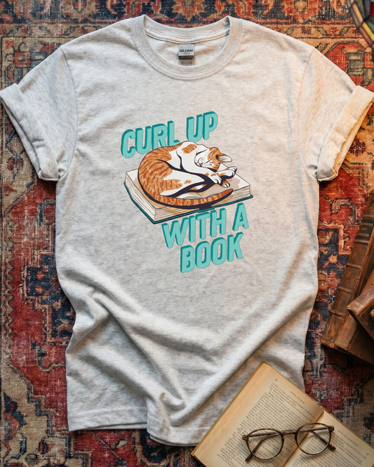 Curl Up Cat Reading T-shirt